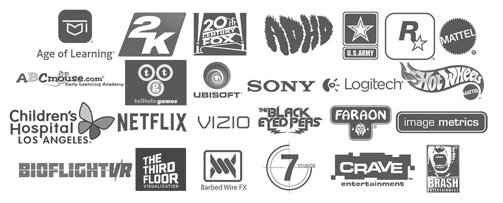 Studio and publisher marks including Age of Learning, 2K, Rockstar, Ubisoft, Sony, Netflix, Telltale, Mattel, Hot Wheels, and others